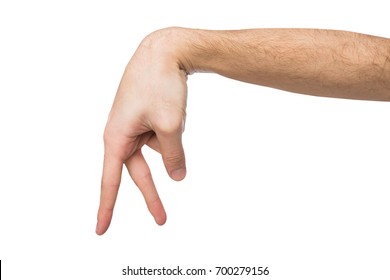 Walking man fingers isolated on white background. Going small man made of hand, copy space, close up