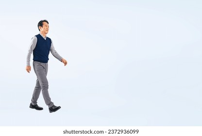 Walking Middle aged Asian man. - Powered by Shutterstock