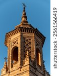 Walking in old part of Jerez de la Frontera, Sherry wine making town, Andalusia, Spain in summer, architectural details, Andalusian style, white houses, cherches and towers