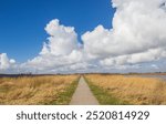 Walking path between two lakes at the Roegwold nature area in Groningen, Netherlands