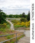 Walking the staircase at Richland Saltwater park down to water line, Shorleine, Washington