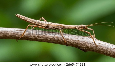 Walking stick insect or Phasmids (Phasmatodea or Phasmatoptera) also known as stick insects, stick-bugs, walking sticks, bug sticks or ghost insect. Selective focus, blurred background with copy space