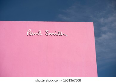 Walking and taking photos of the pink wall of Paul Smith in LA, USA, in March, 2018, one of the most popular photo sites for trendsetters. There is a tag called Paul Smith pinkwall on instagram.