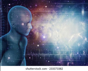 Walking Through Universe, Abstract Science Backgrounds With 3D Human Figure