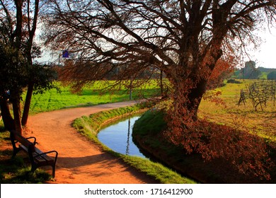 Walking Way Next To An Aqueduct In The Area Of Pla Del Bages With End In The Parc De La Sequia