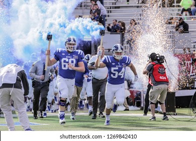 Walk-On's Independence Bowl, Shreveport, USA - 27 Dec 2018: Duke Football Team Takes The Field With Clark Bulleit (68) And Derrick Tangelo (54) Leading.