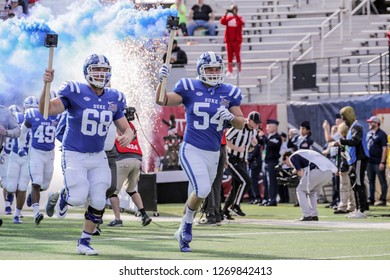 Walk-On's Independence Bowl, Shreveport, USA - 27 Dec 2018: Duke Football Team Takes The Field With Clark Bulleit (68) And Derrick Tangelo (54) Leading.