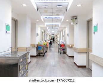 Walkway In Inpatient Department In Hospital. Blurred Background.