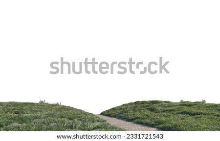 walkway pass through grass field isolated on white