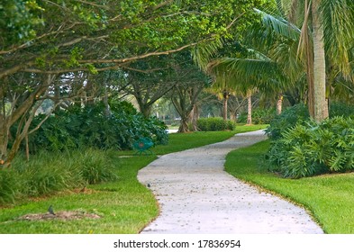 Walkway And Serene Park In Suburban Broward County Florida