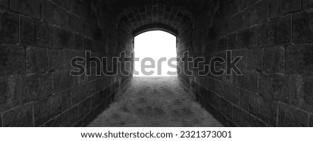 Walkway tunnel in perspective made by grey stone and middle white isolated. space for text and design   