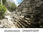 Wall base of the pyramid of the ancient Mayan temple of La Danta at the ancient Mayan archaeological site of El Mirador.