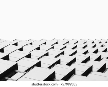 The wall of the building with triangular projections. Modern architecture. Black and white version. - Powered by Shutterstock