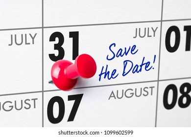 Wall Calendar With A Red Pin - July 31