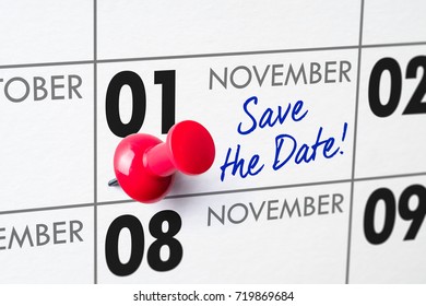 Wall Calendar With A Red Pin - November 01