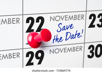 Wall Calendar With A Red Pin - November 22