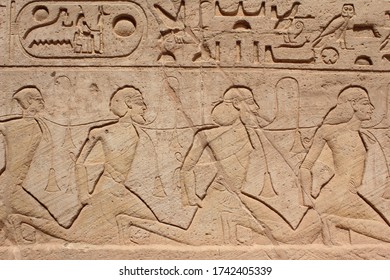 Wall Carving Showing War Prisoners In Abou Simbel Temple In Aswan