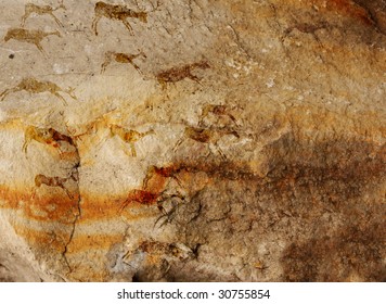 Wall Cave With Drawings Of The Primitive Person - Collage