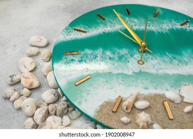 Wall Clock With Clock Hands Made Of Epoxy Resin Art