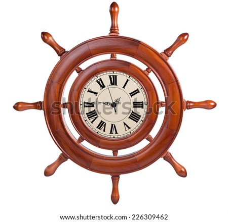 Wall clock made ??in the form of steering the ship