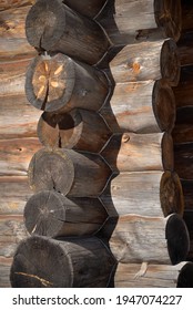 Wall Corners Of Wooden Old Log House