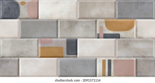 Wall Decor for interior home decoration, Ceramic Tile Design For Bathroom. it can be used for ceramic tile, wallpaper, linoleum, textile, web page background. Wall Bricks Decor - Shutterstock ID 2091571114