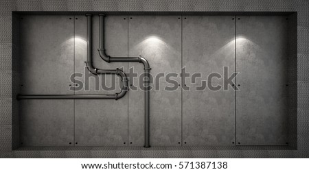 wall decoration with pipe and concrete wall, loft style ,interior design, 3d model rendering 