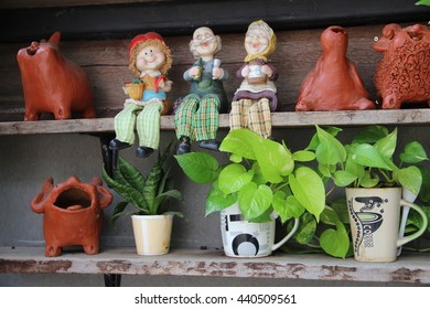 wall design with mug cup and earthenware texture background 