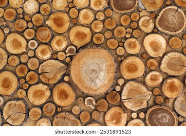 A wall designed with tree logs.