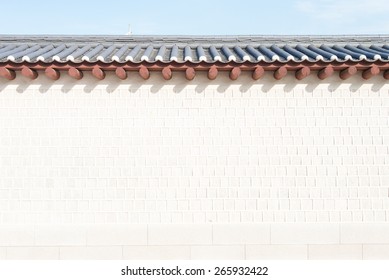 Wall of Gyeongbokgung ancient historic palace in Seoul, South Korea with clear sky in the sunny day 