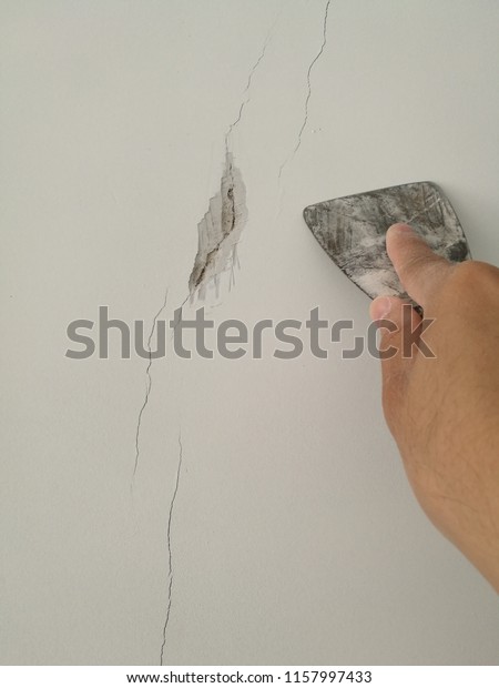 Wall Hairline Crack Repair Work Stock Photo Edit Now