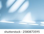 Wall interior background, studio  and backdrops show products.with shadow from window color white and blue light. background for text insertion and presentation product 