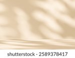 Wall interior background, studio  and backdrops show products. with leaf shadow from window color beige and white. background for text insertion and presentation of product 