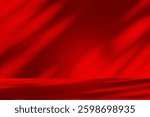 Wall interior background, studio  and backdrops show products. with leaf shadow from window color red and white tone. background for text insertion and presentation of product