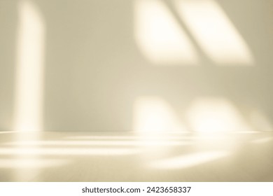 Wall interior background, studio  and backdrops show products. with  shadow from window color beige and white. background for text insertion and presentation of product 