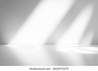 Wall interior background, studio  and backdrops show products.with shadow from window color white and grey. background for text insertion and presentation product 