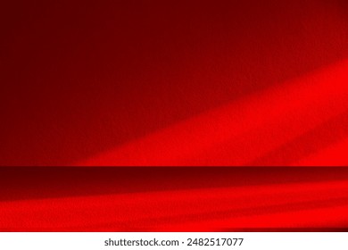 Wall interior background, studio  and backdrops show products.with shadow from window color Red background for text insertion and presentation product 
