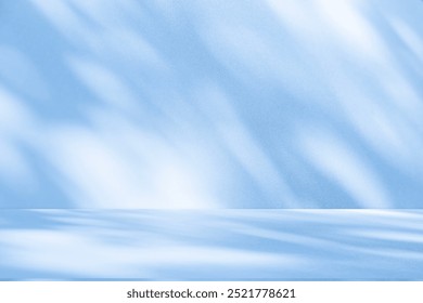 Wall interior background, studio  and backdrops show products.with shadow from window color white and blue light. background for text insertion and presentation product 