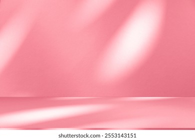 Wall interior background, studio  and backdrops show products.with shadow from window color pink background for text insertion and presentation product 
