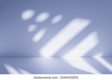 Wall interior background, studio  and backdrops show products.with shadow from window color white and blue light. background for text insertion and presentation product 