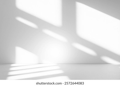 Wall interior background, studio  and backdrops show products.with shadow from window color white and grey. background for text insertion and presentation product 