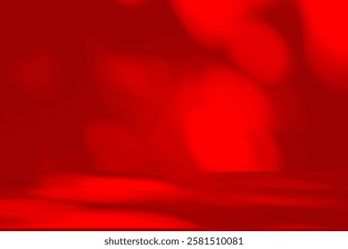 Wall interior background, studio  and backdrops show products. with leaf shadow from window color red and white tone. background for text insertion and presentation of product
