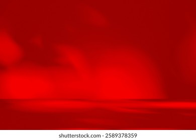 Wall interior background, studio  and backdrops show products. with leaf shadow from window color red and white tone. background for text insertion and presentation of product