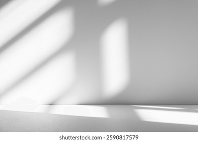Wall interior background, studio  and backdrops show products.with shadow from window color white and grey. background for text insertion and presentation product 