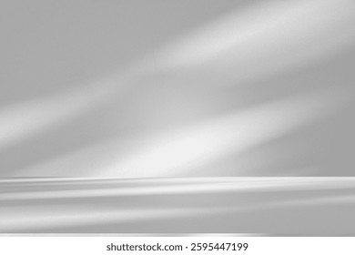 Wall interior background, studio  and backdrops show products.with shadow from window color white and grey. background for text insertion and presentation product 