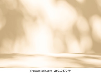 Wall interior background, studio  and backdrops show products. with leaf shadow from window color beige and white. background for text insertion and presentation of product 