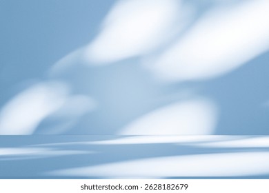 Wall interior background, studio  and backdrops show products.with shadow from window color white and blue light. background for text insertion and presentation product 