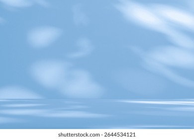 Wall interior background, studio  and backdrops show products.with shadow from window color white and blue light. background for text insertion and presentation product 