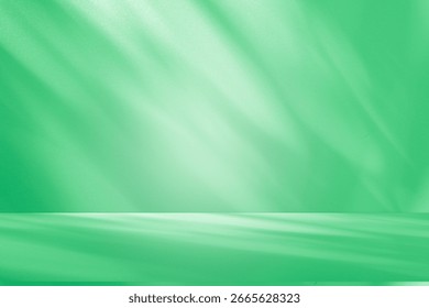 Wall interior background, studio  and backdrops show products. with shadow from window color green and white. background for text insertion and presentation of product 