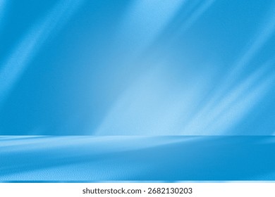 Wall interior background, studio  and backdrops show products. with leaf shadow from window color dark blue tone. background for text insertion and presentation of product